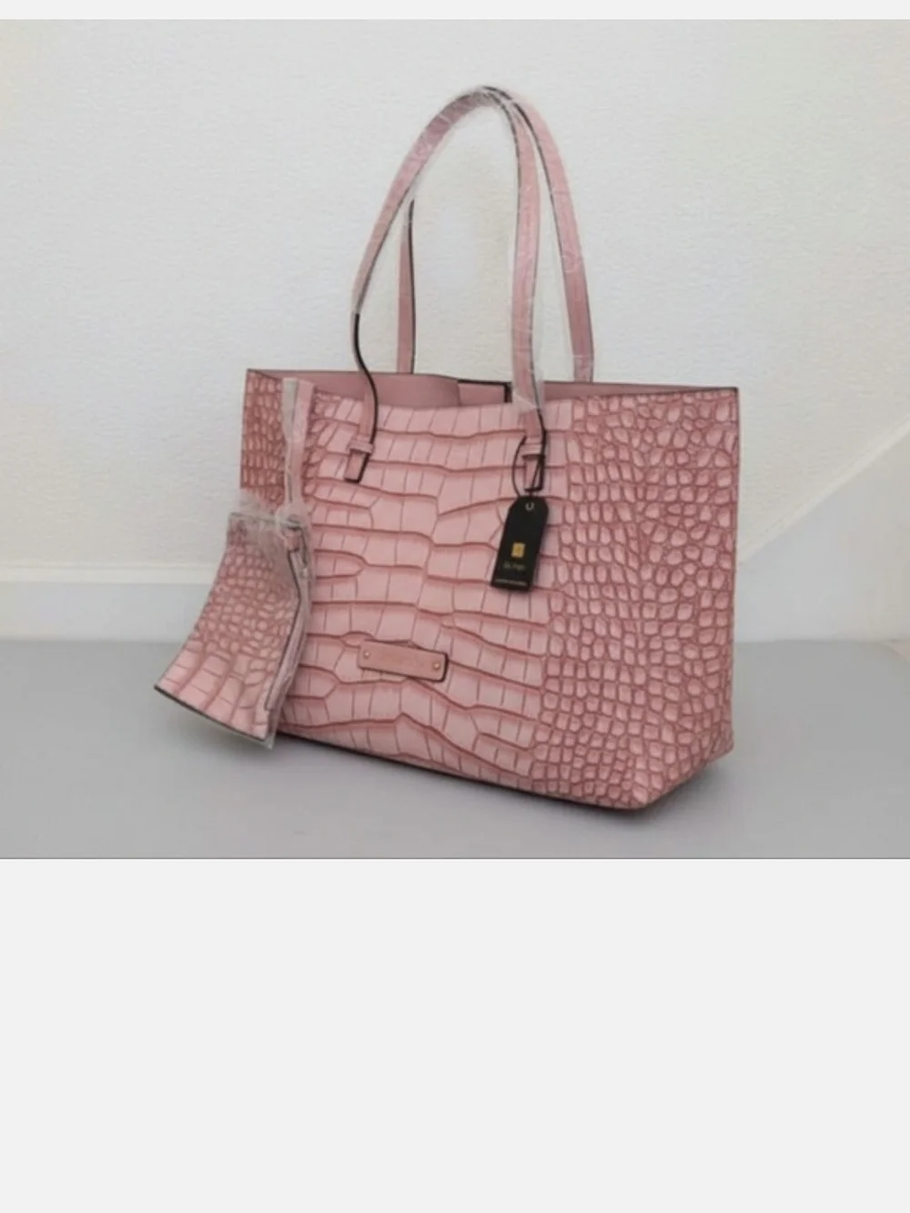 De Vesi Pink Croc-Embossded Tote Bag